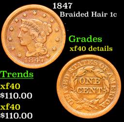 1847 Braided Hair Large Cent 1c Grades xf details