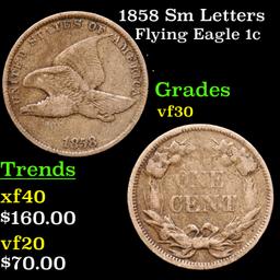 1858 Sm Letters Flying Eagle Cent 1c Grades vf++
