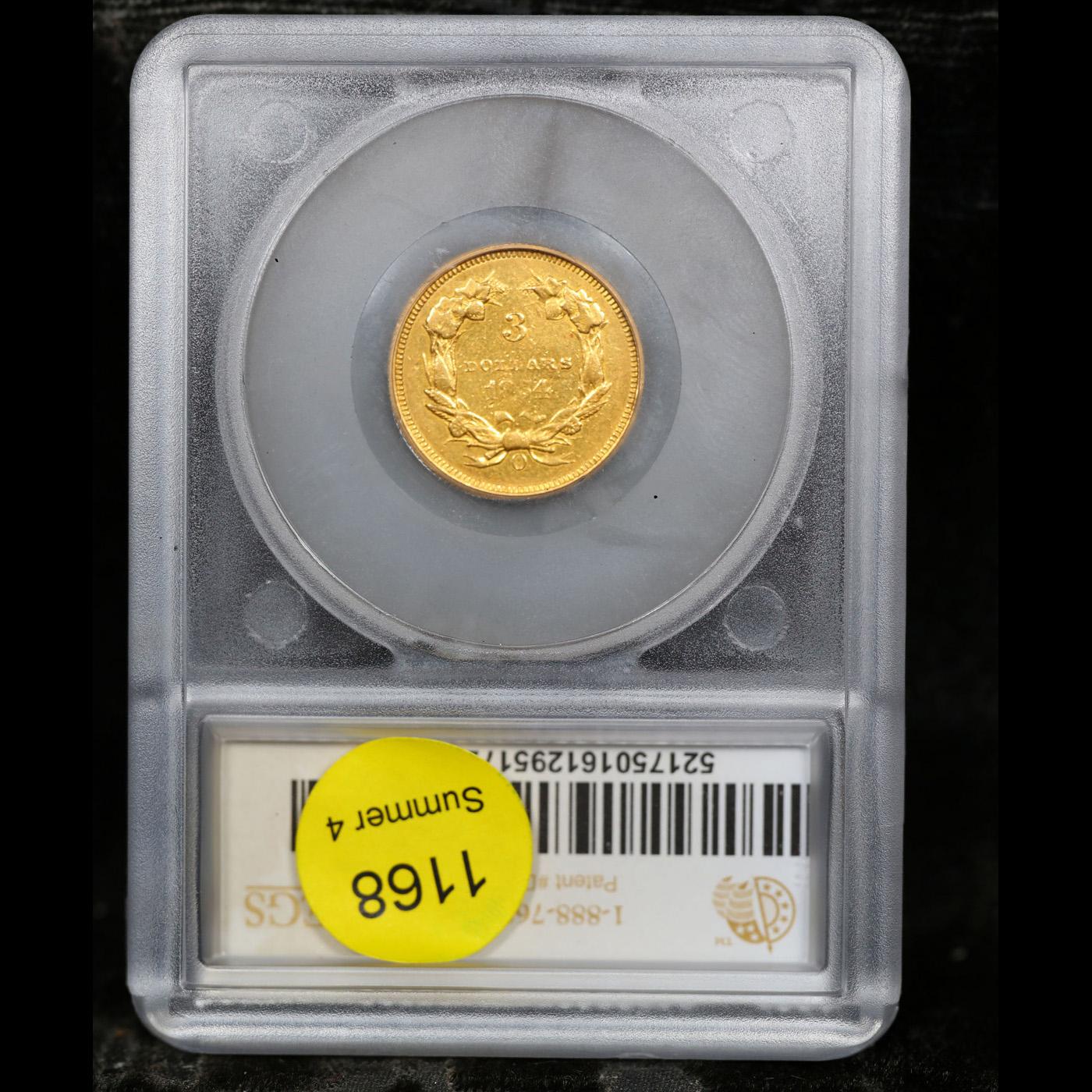 ***Auction Highlight*** 1854-o Three Dollar Gold 3 Graded au55+ By SEGS (fc)