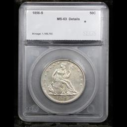 ***Auction Highlight*** 1856-s Seated Half Dollar 50c Graded ms63 details By SEGS (fc)