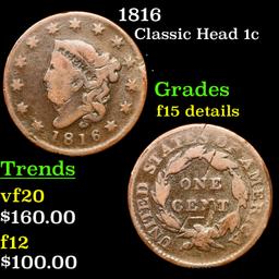 1816 Classic Head Large Cent 1c Grades f details