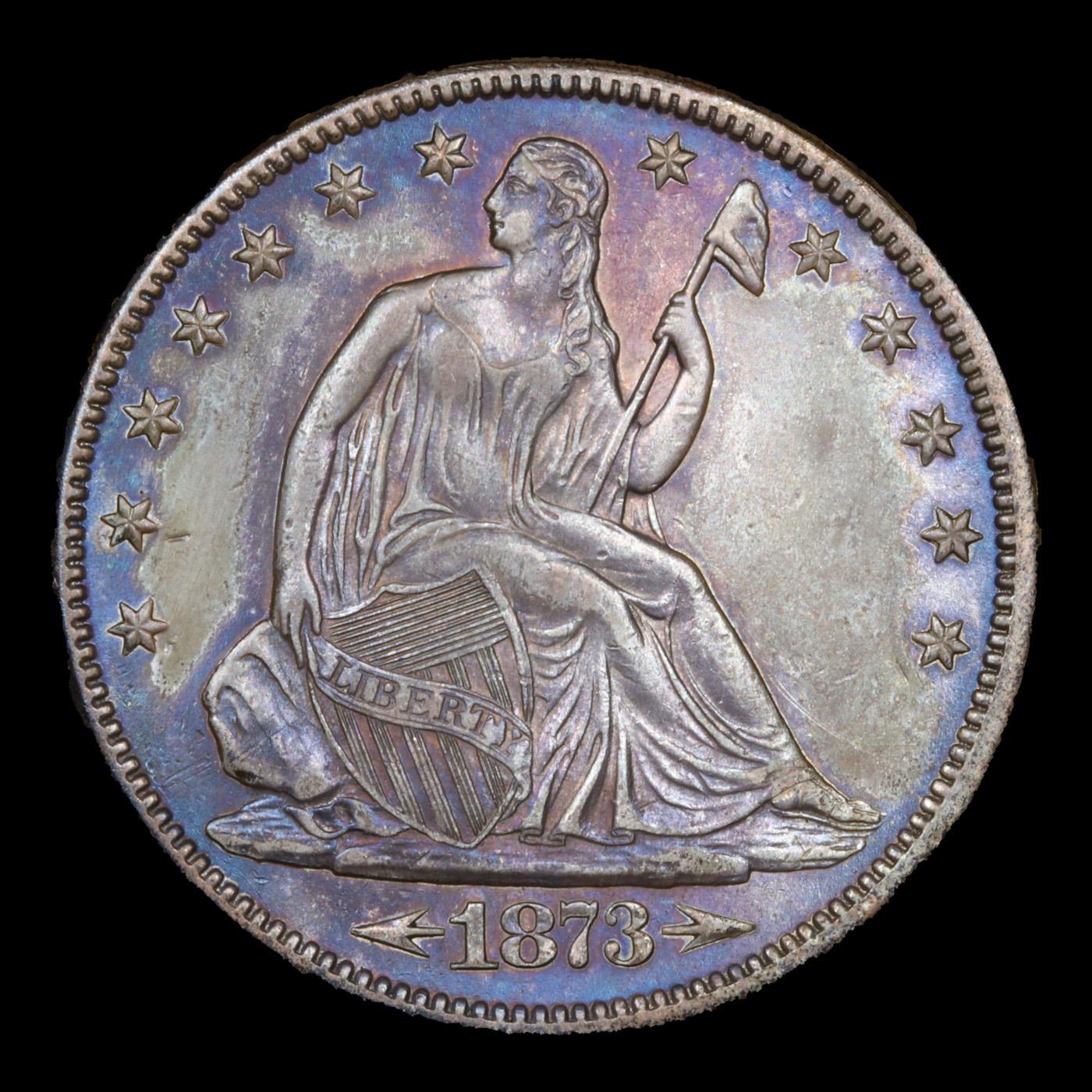 ***Auction Highlight*** 1873-cc Arrows Seated Half Dollar 50c Graded au58+ details By SEGS (fc)