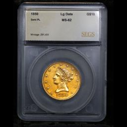 ***Auction Highlight*** 1850-p Lg Date Gold Liberty Eagle $10 Graded ms62 By SEGS (fc)