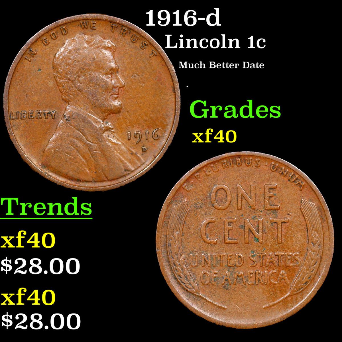 1916-d Lincoln Cent 1c Grades xf