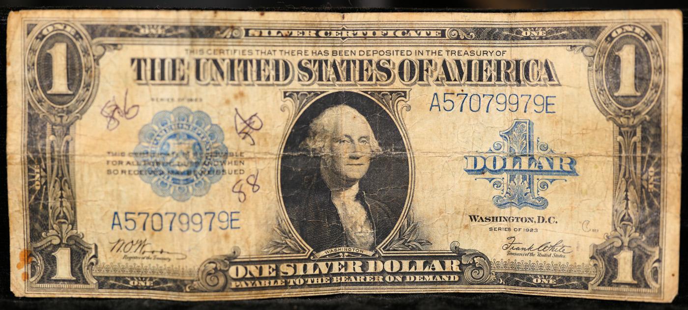 1923 $1 Large Size Blue Seal Silver Certificate, Fr-238 Signatures of Woods & White Grades vf detail