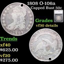 1808 Capped Bust Half Dollar O-106a 50c Graded vf30 details By SEGS