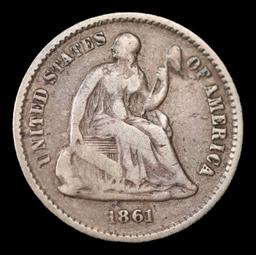 1861 Three Cent Silver 3cs Grades vf+