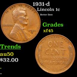 1931-d Lincoln Cent 1c Grades xf+