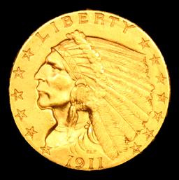 ***Auction Highlight*** 1911-p Gold Indian Quarter Eagle $2 1/2 Graded Choice+ Unc By USCG (fc)