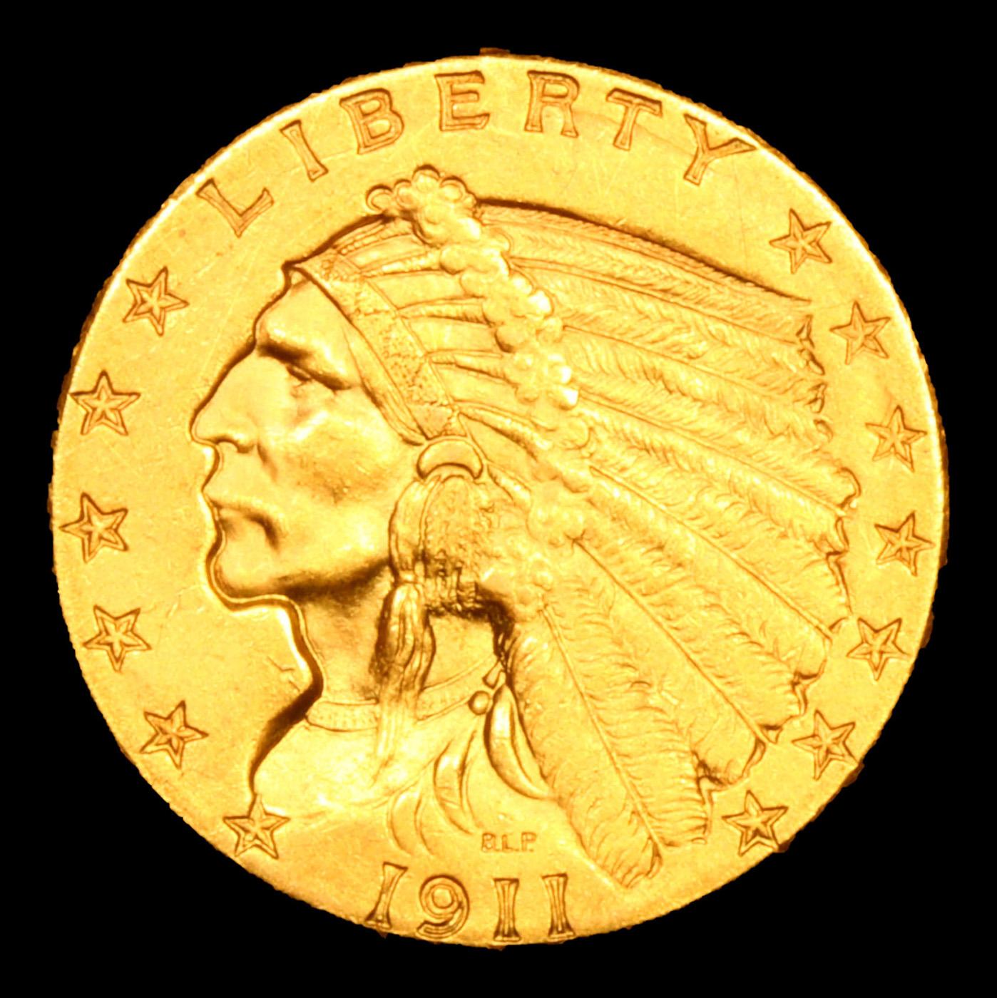 ***Auction Highlight*** 1911-p Gold Indian Quarter Eagle $2 1/2 Graded Choice+ Unc By USCG (fc)