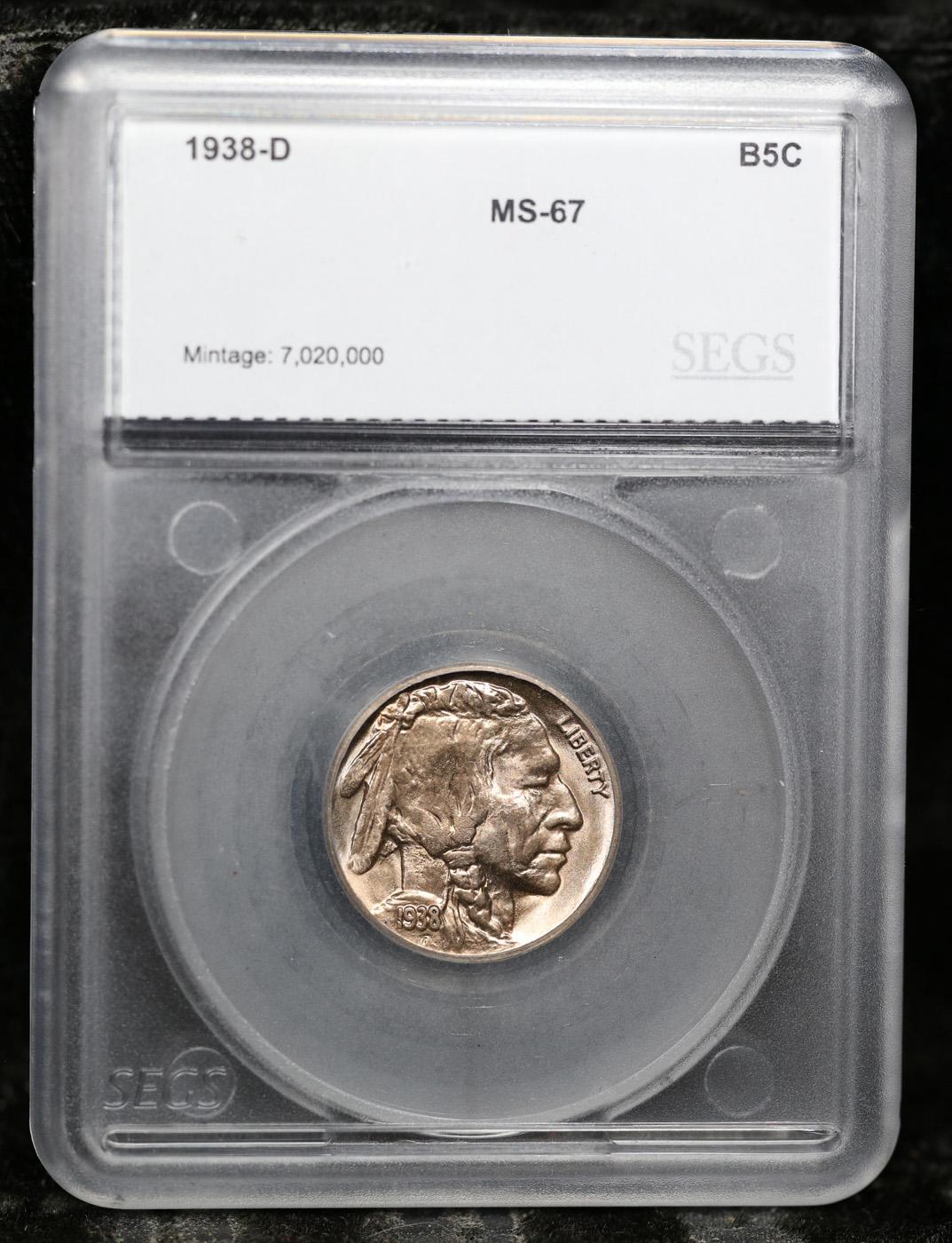 1938-d Buffalo Nickel 5c Graded ms67 By SEGS