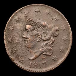 1817 13 Stars Coronet Head Large Cent 1c Grades VF Details