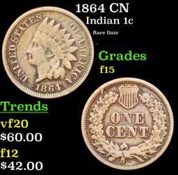 1864 CN Indian Cent 1c Grades f+