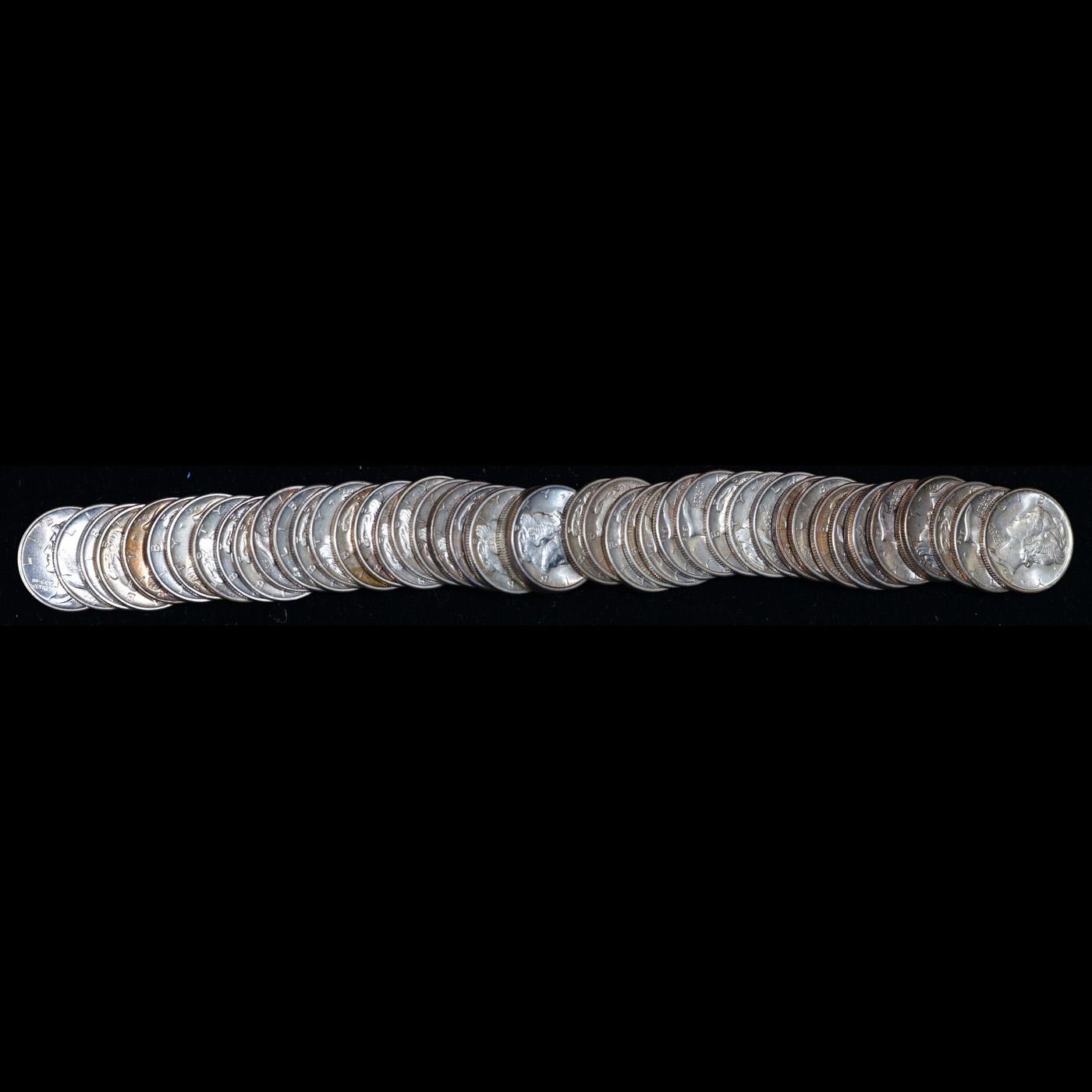 Full Roll of 1945-s Micro S, Mercury 10c, 50 Coins total.