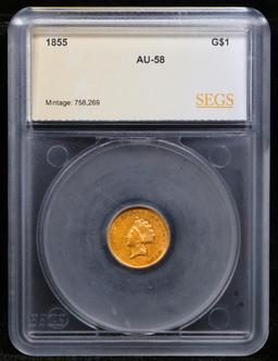***Auction Highlight*** 1855-p Gold Dollar $1 Graded au58 By SEGS (fc)