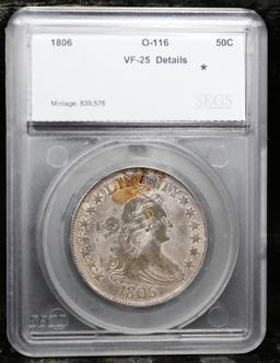 ***Auction Highlight*** 1806 Draped Bust Half Dollar O-116 R3 50c Graded vf25 details BY SEGS (fc)