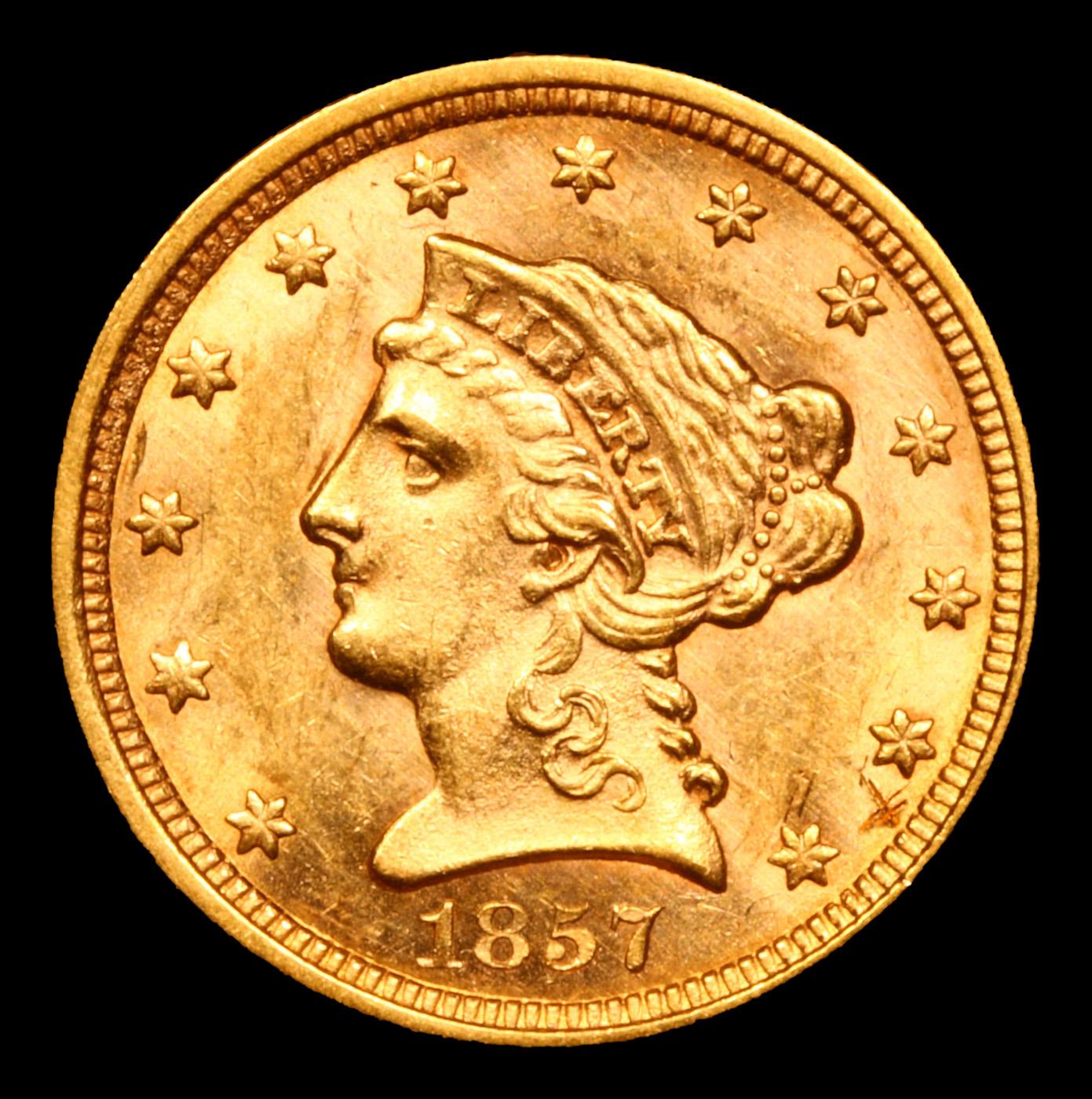 ***Auction Highlight*** 1857-p Gold Liberty Quarter Eagle $2 1/2 Graded ms64+ By SEGS (fc)