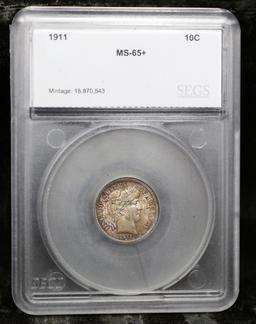 1911-p Barber Dime 10c Graded ms65+ By SEGS