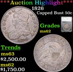 ***Auction Highlight*** 1826 Capped Bust Half Dollar 50c Graded ms62 BY SEGS (fc)