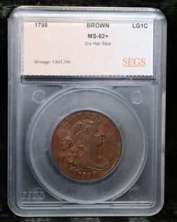 ***Auction Highlight*** 1798 2nd Hair Draped Bust Large Cent 1c Graded ms62+ bn By SEGS (fc)