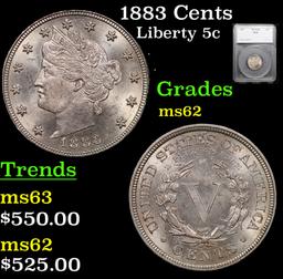 1883 Cents Liberty Nickel 5c Graded ms62 By SEGS