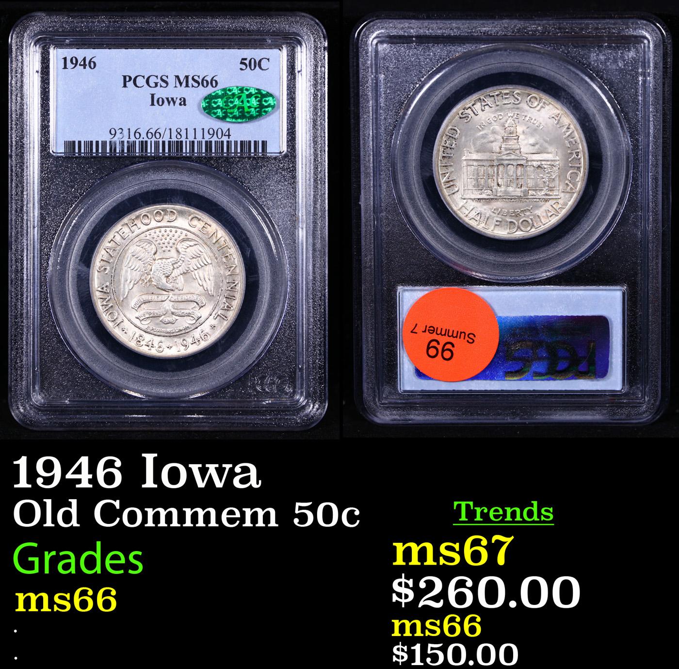 PCGS 1946 Iowa Old Commem Half Dollar 50c Graded ms66 By PCGS