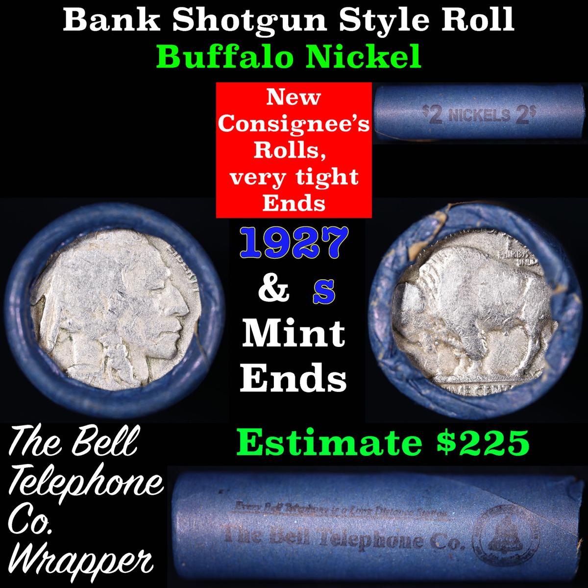 Buffalo Nickel Shotgun Roll in Old Bank Style 'Bell Telephone'  Wrapper 1927 & S Mint Ends