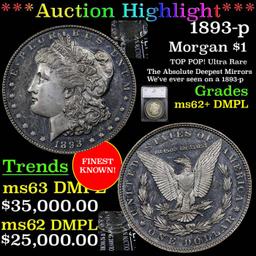 ***Auction Highlight*** 1893-p Morgan Dollar TOP POP! $1 Graded ms62+ DMPL By SEGS (fc)