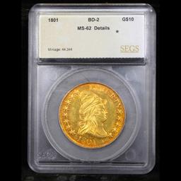 ***Auction Highlight*** 1801 Draped Bust $10 Gold Eagle BD-2 Graded ms62 details By SEGS (fc)