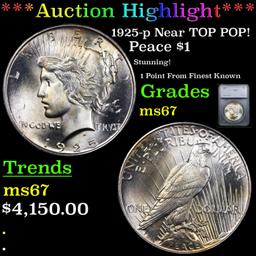 ***Auction Highlight*** 1925-p Peace Dollar Near TOP POP! $1 Graded ms67 By SEGS (fc)