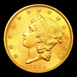 ***Auction Highlight*** 1860-p Gold Liberty Double Eagle 20 Graded ms62+ By SEGS (fc)