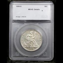 ***Auction Highlight*** 1856-s Seated Half Dollar 50c Graded ms63 details By SEGS (fc)