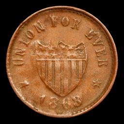 1863 Union For Ever Civil War Token 1c Grades xf