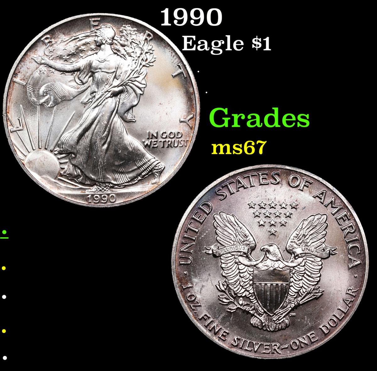 1990 Silver Eagle Dollar $1 Grades GEM++ Unc