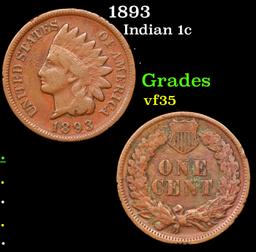 1893 Indian Cent 1c Grades vf++