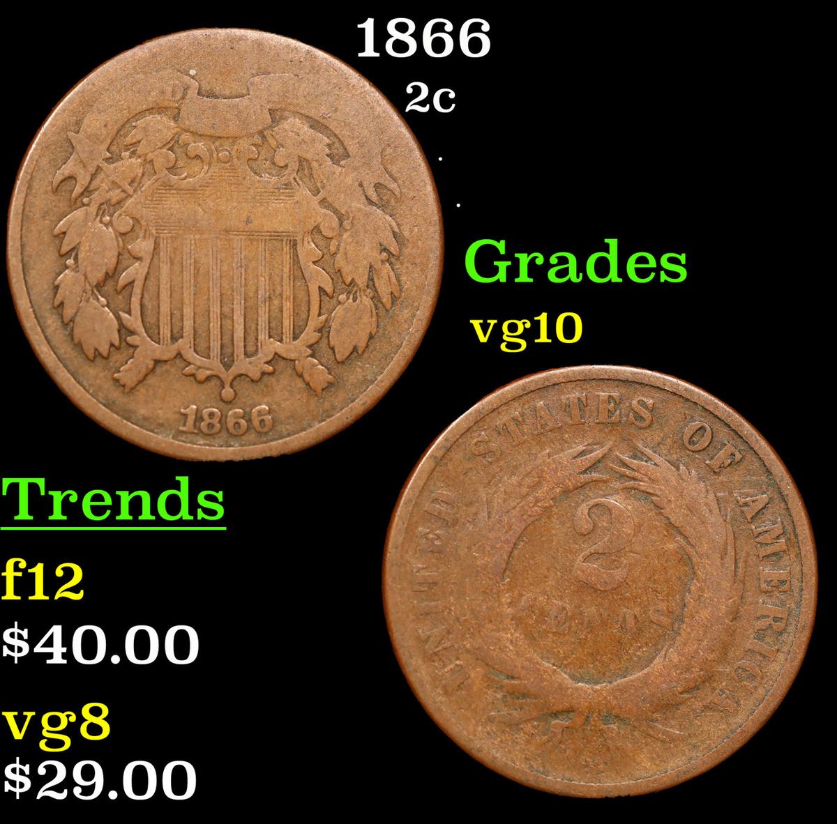 1866 Two Cent Piece 2c Grades vg+