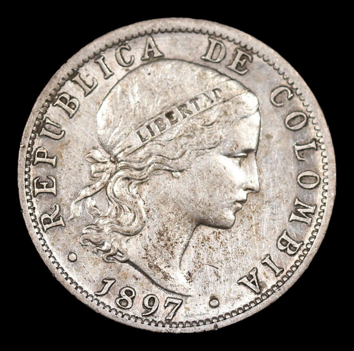 1897 Colombia 10 Centavos 10c KM-188 Grades Choice AU/BU Slider