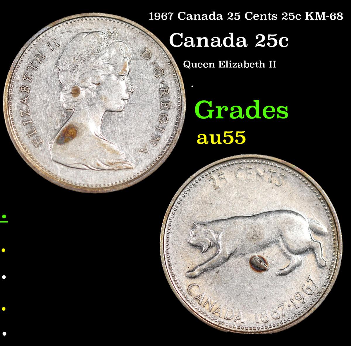 1967 Canada 25 Cents 25c KM-68 Grades Choice AU