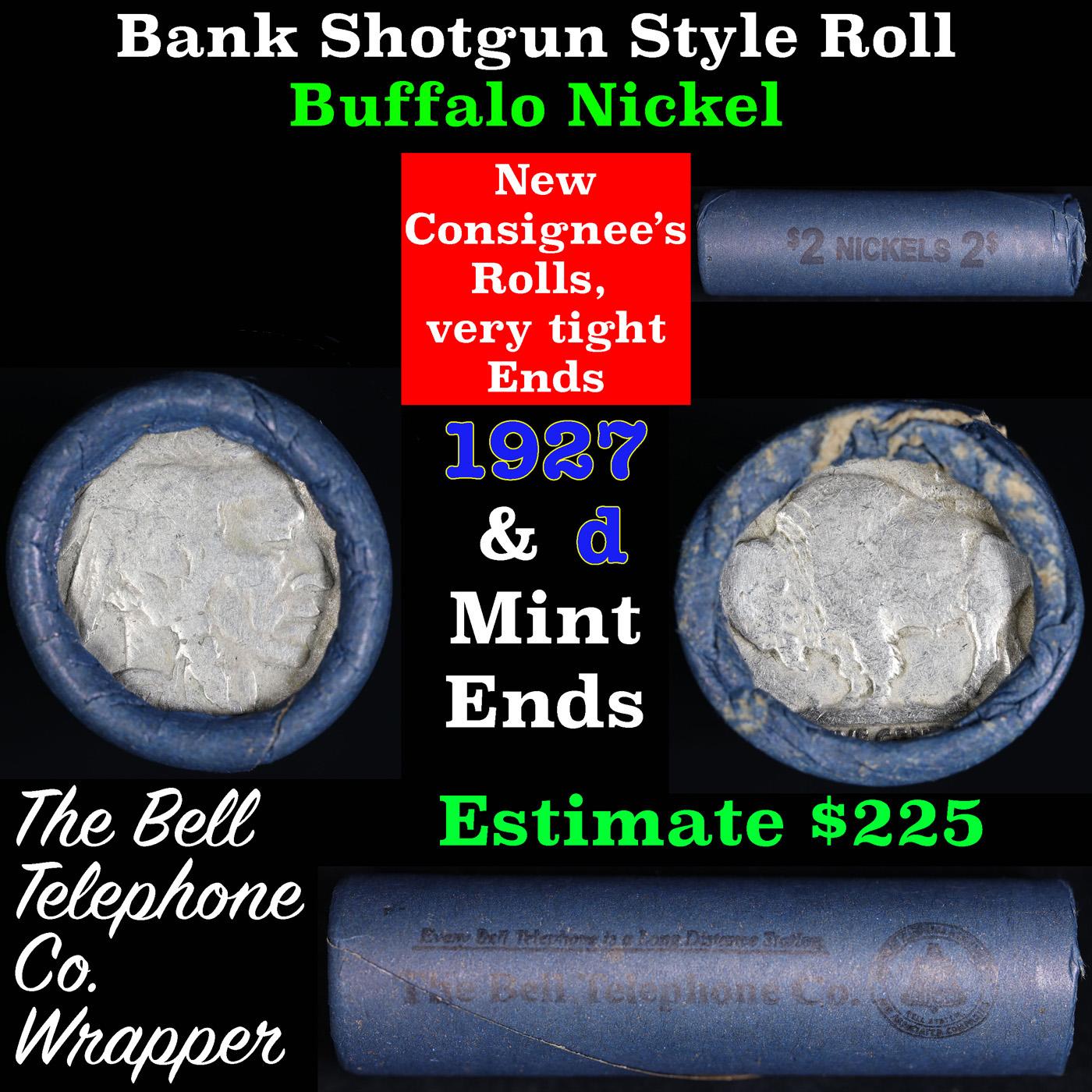 Buffalo Nickel Shotgun Roll in Old Bank Style 'Bell Telephone'  Wrapper 1927 & d Mint Ends