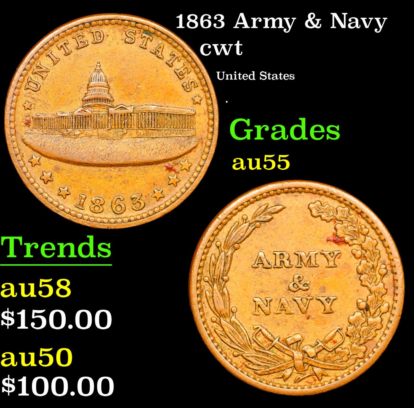 1863 Army & Navy Civil War Token 1c Grades Choice AU