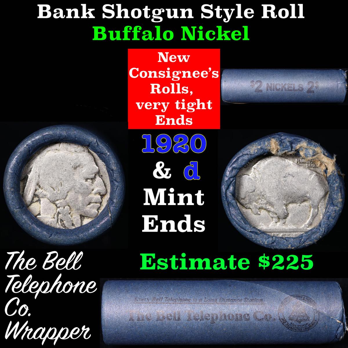 Buffalo Nickel Shotgun Roll in Old Bank Style 'Bell Telephone'  Wrapper 1920 & d Mint Ends