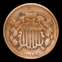 1864 Large Motto Two Cent Piece 2c Grades vf details