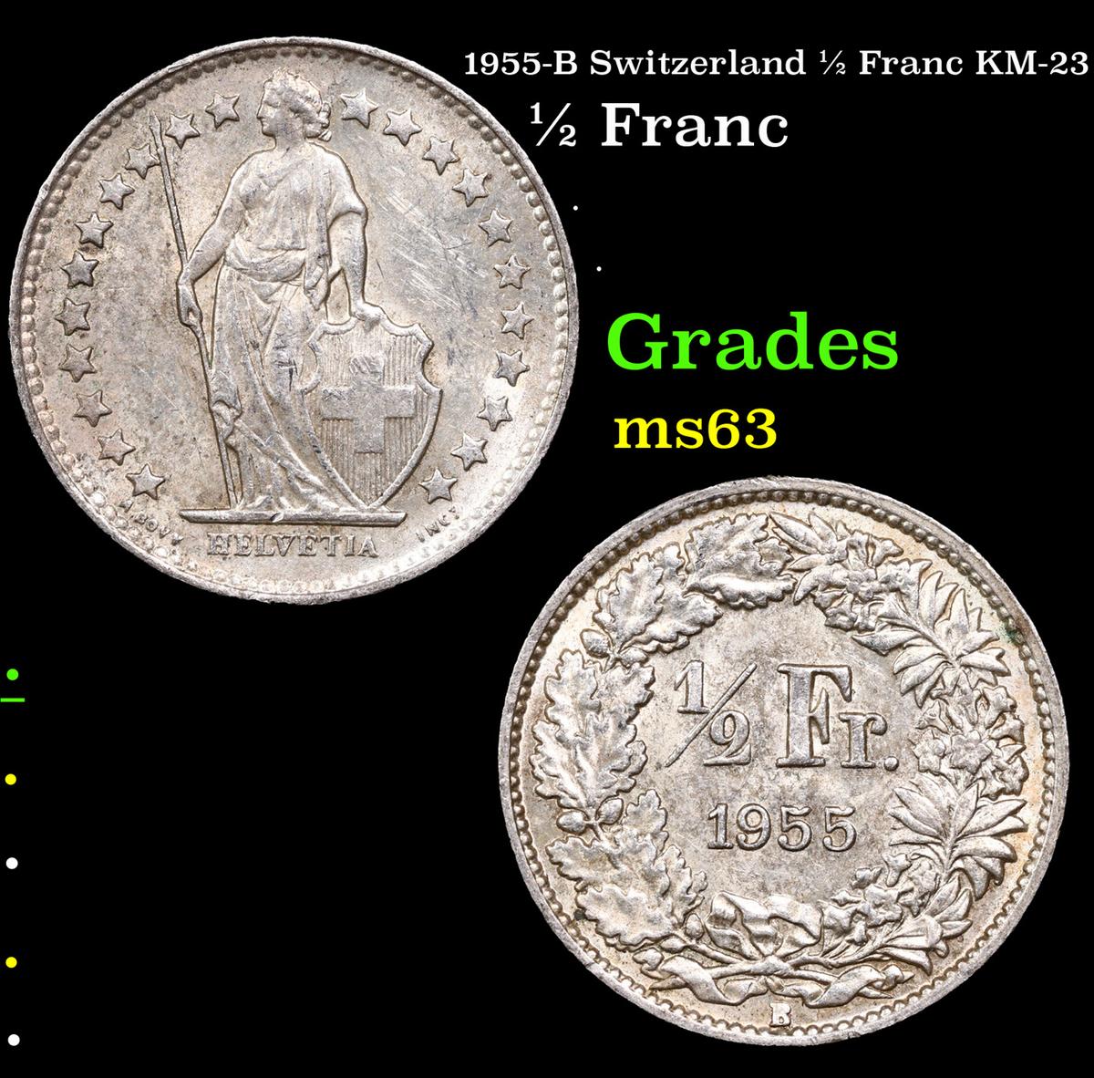 1955-B Switzerland 1/2 Franc KM-23 Grades Select Unc