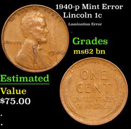 1940-p Lincoln Cent Mint Error 1c Grades Select Unc BN