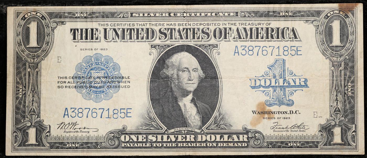 1923 $1 Large Size Blue Seal Silver Certificate, Signatures of Woods & White FR-238 Grades vf++