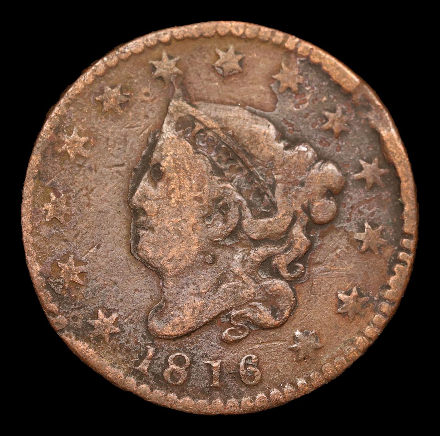 1816 Coronet Head Large Cent 1c Grades f+