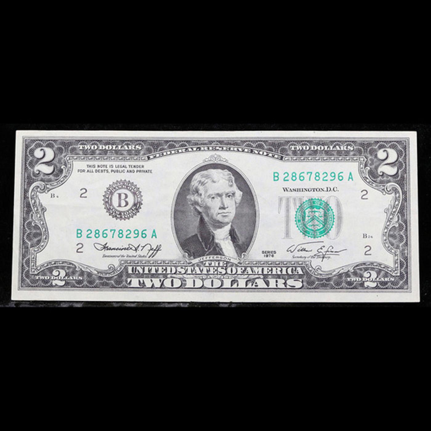 1976 $2 Green Seal Federal Reserve Note (New York, NY) Grades Select AU