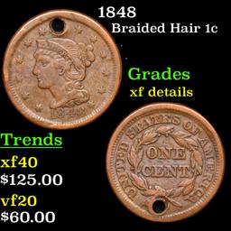 1848 Braided Hair Large Cent 1c Grades xf details