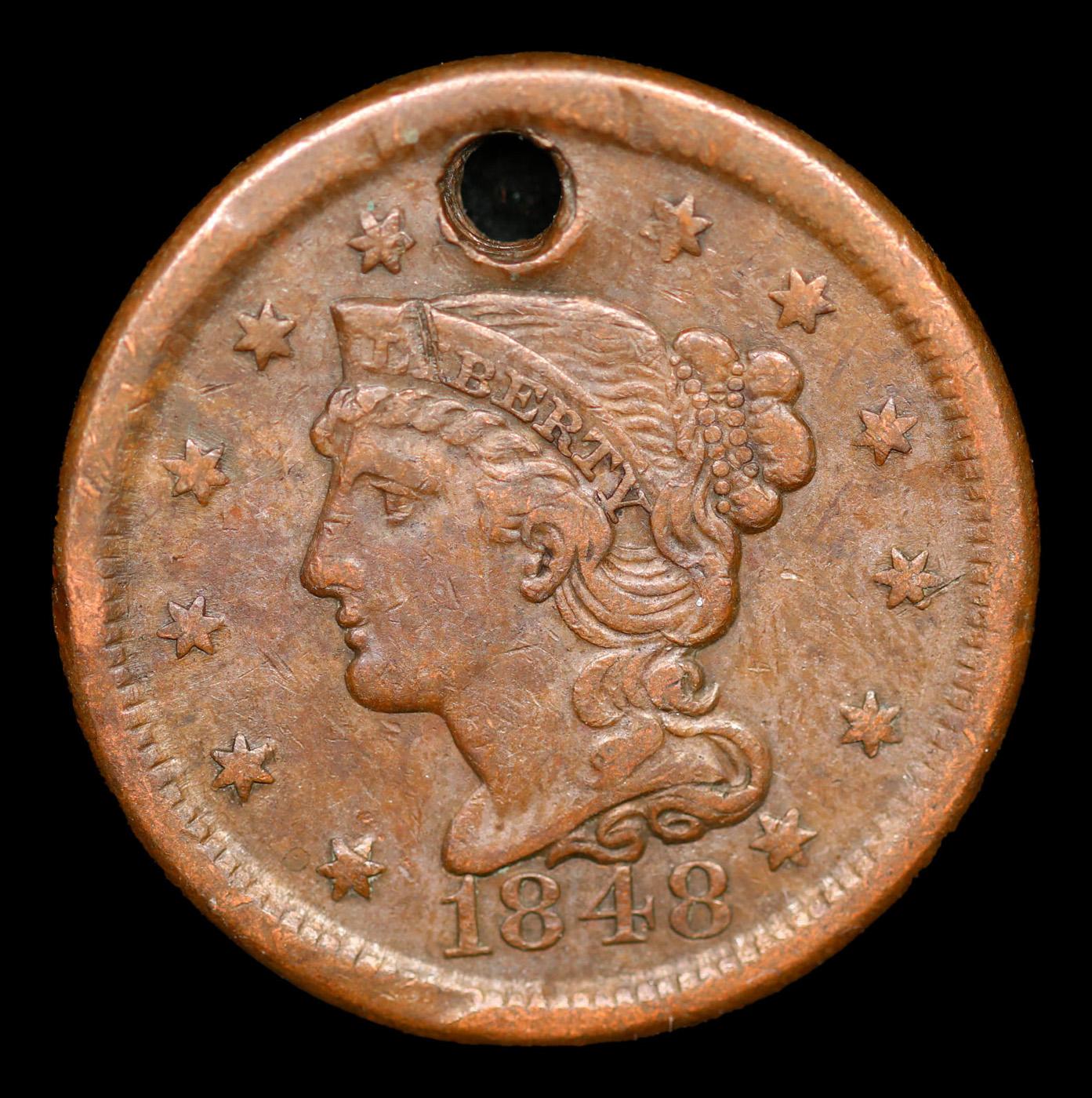 1848 Braided Hair Large Cent 1c Grades xf details