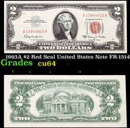 1963A $2 Red Seal United States Note FR-1514 Grades Choice CU